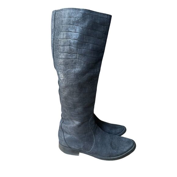 Sigerson Morrison Tall Boots Black Leather Embossed Croc Print Size 8 $695 - Picture 3 of 7